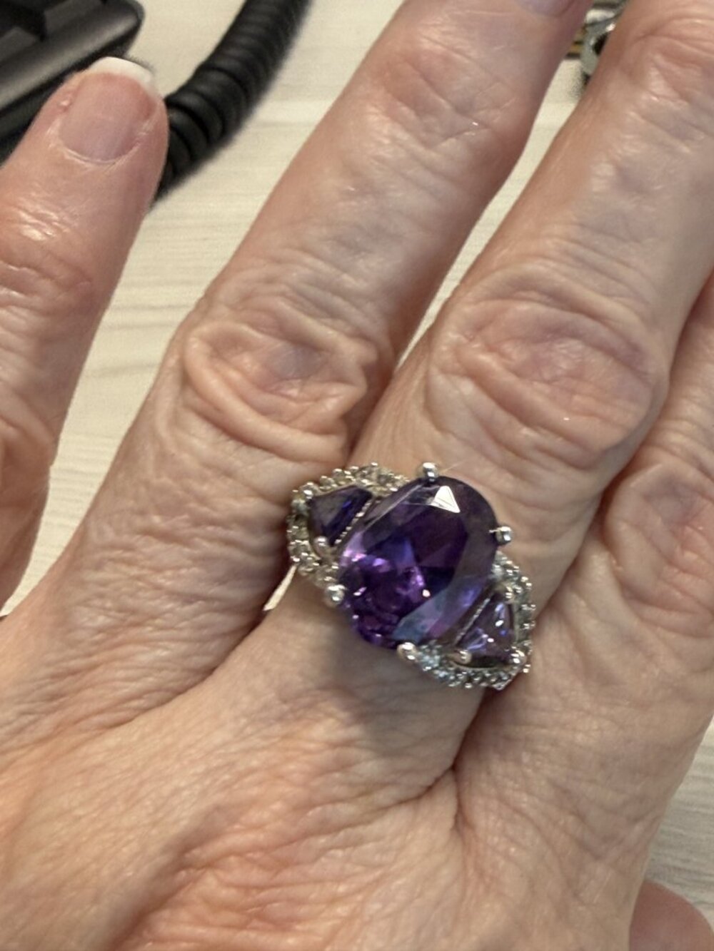 Cushion Amethyst 925 Silver Ring Size 10